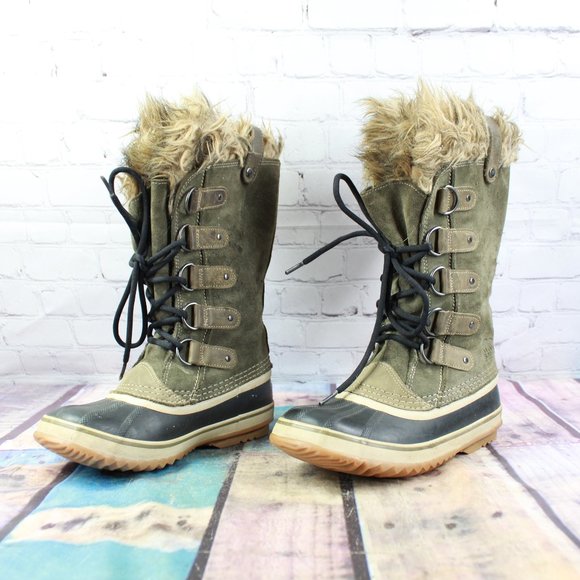 Sorel Joan of Arctic Green Suede Faux Fur Waterproof Winter Boots Size 7 - Picture 2 of 10